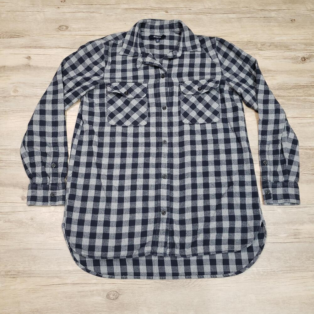 Madewell Shirt Womens XS Gray Black Buffalo Check Flannel Button Down Plaid